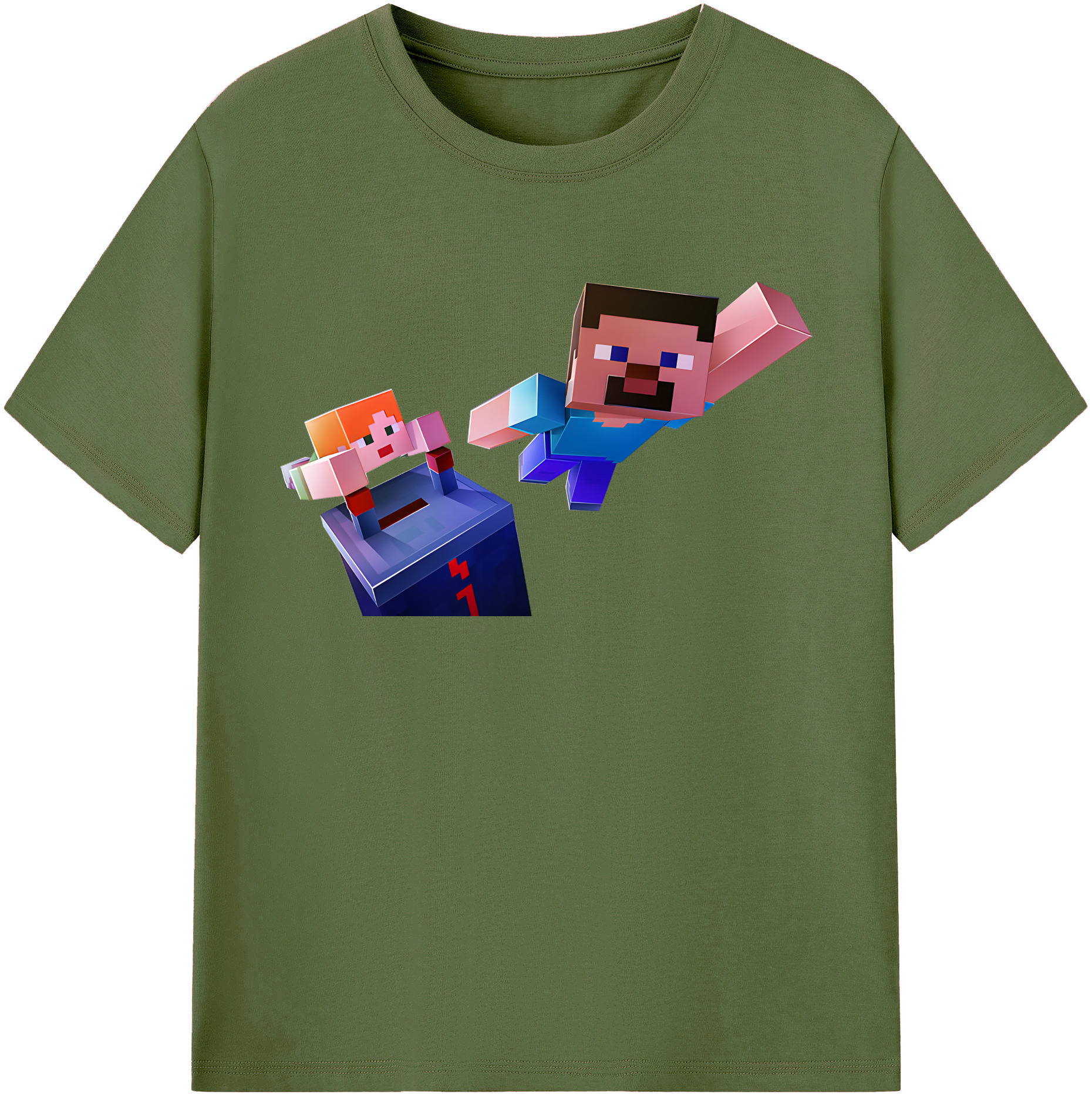 （画像用） マインクラフト ブロックの世界 Minecraft MC Block world 綿100％半袖Tシャツ（フロントプリント）